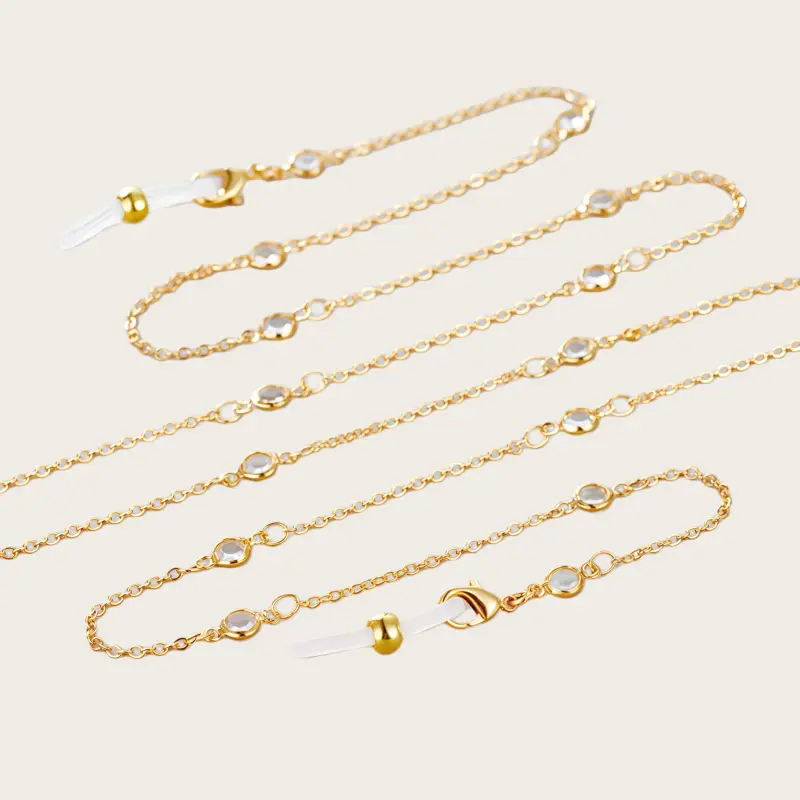 Crystal Station Chain Minimalist 18K Gold Plated Titanium Steel Eyewear Leash