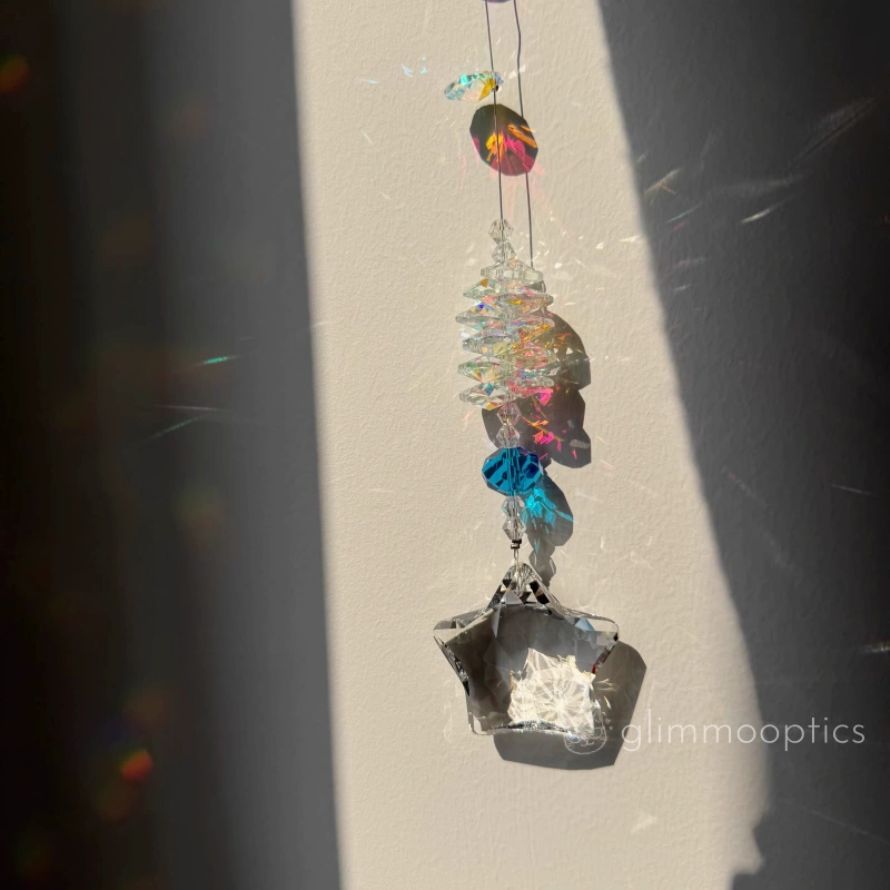 Celestial Star Crystal Suncatcher Rainbow Maker Prism Hanging Glass Ornament for Home Garden Window Decor Aesthetic Healing Gift