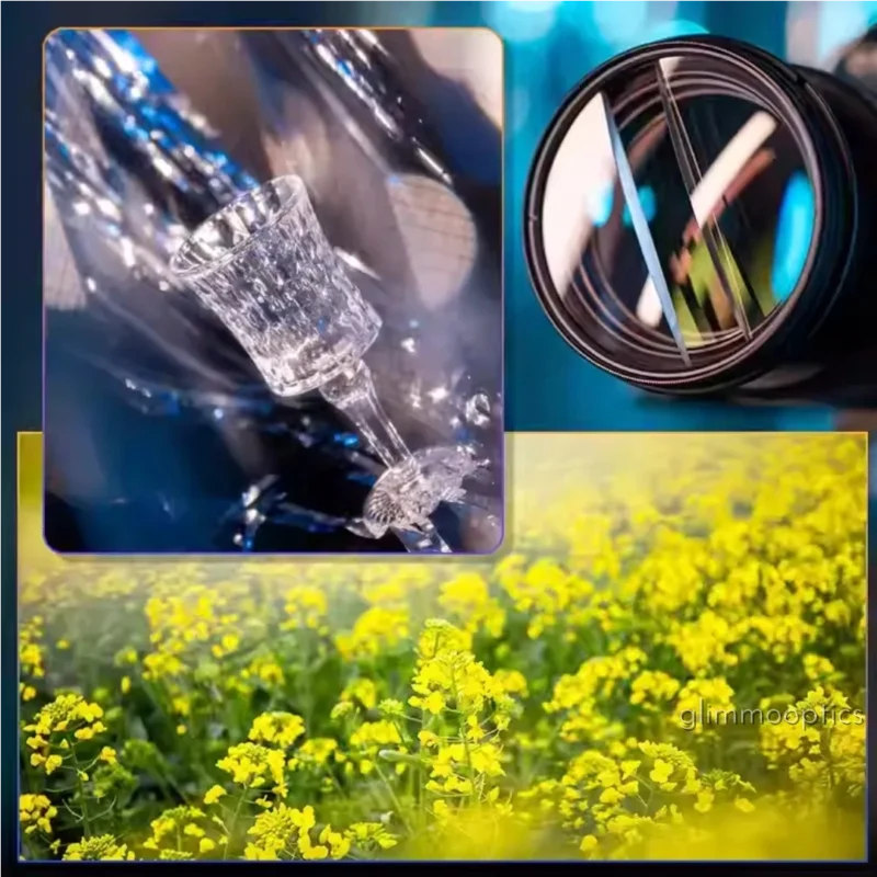 A cinematic split diopter filter featuring a K9 optical glass element for portrait and film shoots, creating a double-focus refractive blur effect.