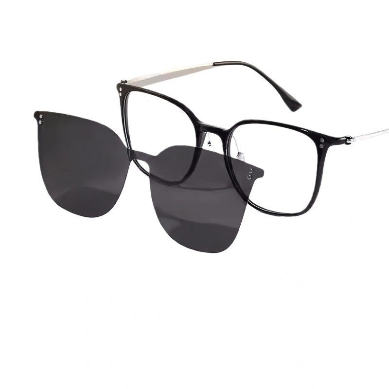 Square Clip-on Sunglasses Retro TR90 Titanium Frame Eyeglasses for Driving & Outdoor