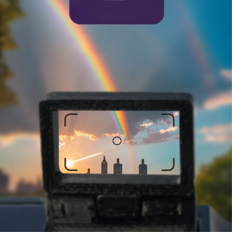 A minimalist hot shoe viewfinder frame featuring a camera viewfinder frame in high-strength 3D printed polymer for street photography fast framing.